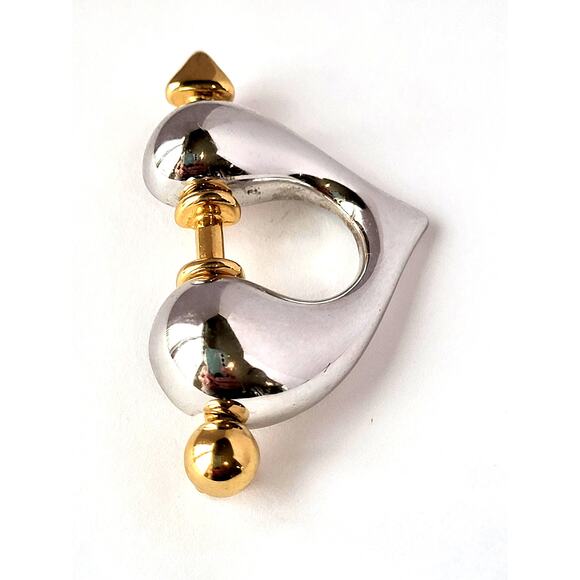 Contessa Pilar Crespi Heart 2-Tone Brooch Excellent Condition Signed Silver Gold - Picture 4 of 7